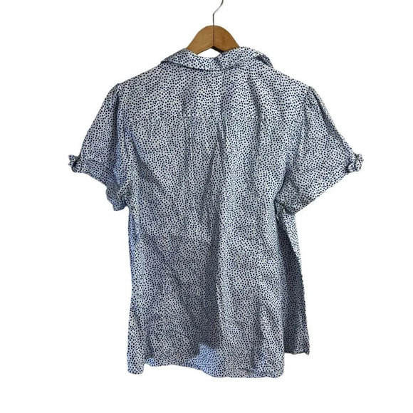 Lane Bryant Polka Dot Spotted Button Up Shirt Short Sleeves Collared Blue White - Picture 2 of 6